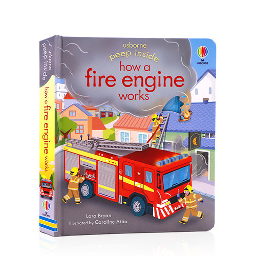 Usborne 偷偷看里面系列 消防车 Peep Inside how a Fire Engine works英文原版绘本 尤斯伯恩科普纸板翻翻书洞洞书