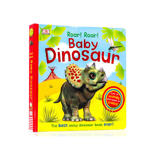 进口英文原版正版DK出品 Roar! Roar! Baby Dinosaur 恐龙发声书 儿童英语启蒙早教精装大开纸板书 光感发声 宝贝认知纸板书