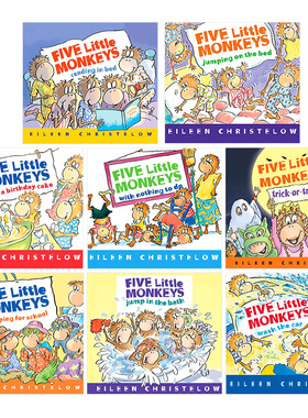 fivelittlemonkeys 五只小猴子英文原版五只猴子绘本廖彩杏书单 Five Little Monkeys jumping on the bed韵文英语启蒙图画故事书