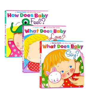 进口英文原版正版 Karen Katz纸板翻翻书3册 What Does Baby Say/Love/How Does Baby Feel 凯/卡伦卡茨 儿童图画书 早教亲子读物