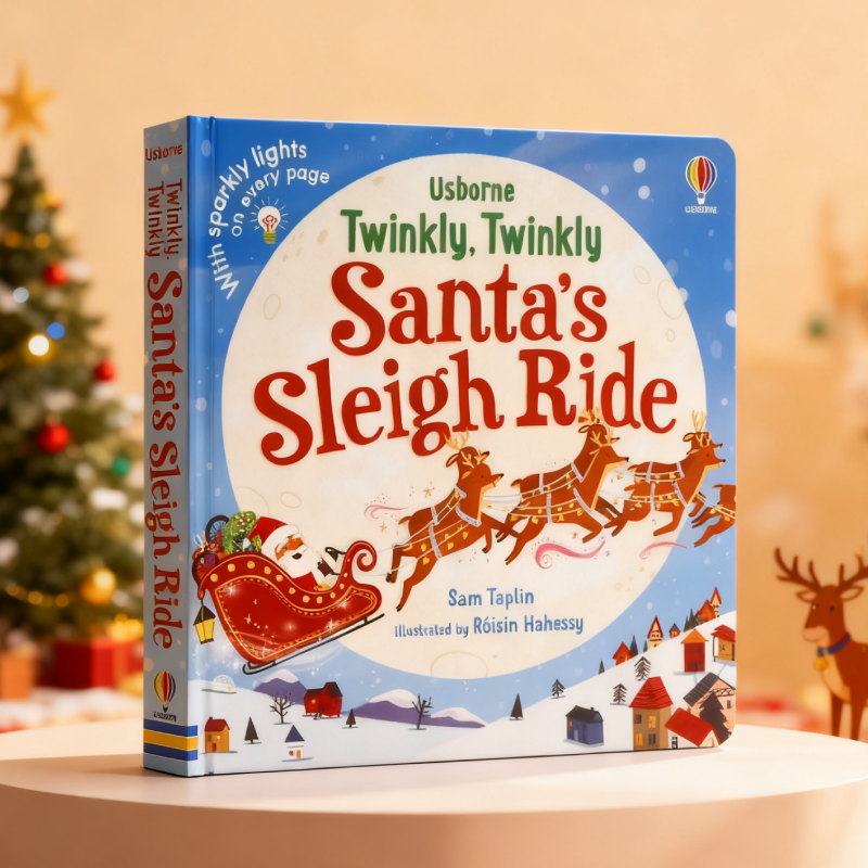 Usborne闪闪发光的圣诞老人雪橇之旅英文原版绘本 Twinkly Twinkly Santa's Sleigh Ride 精装欢乐圣诞发光硬页游戏书幼儿睡前故事