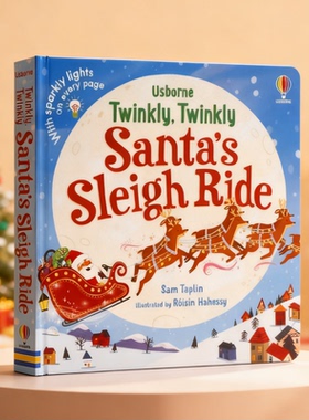 Usborne闪闪发光的圣诞老人雪橇之旅英文原版绘本 Twinkly Twinkly Santa's Sleigh Ride 精装欢乐圣诞发光硬页游戏书幼儿睡前故事