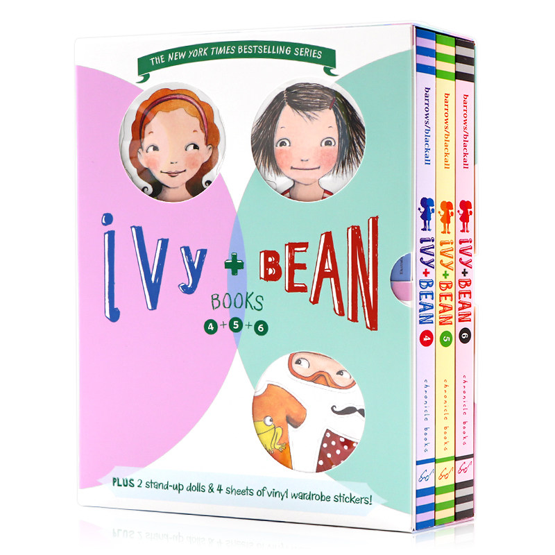进口英文原版 Ivy and Bean艾薇和豆豆4-6册礼盒装 7-14岁儿童桥梁章节书女孩课外阅读插图故事 英语读物纽约时报畅销书附精美贴纸