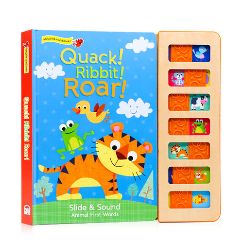 动物发声书Quack Ribbit Roar 英文原版绘本 木制滑块 记忆配对游戏 趣味发声书 动物认知启蒙 纸板大开触摸发声书 儿童低幼启蒙