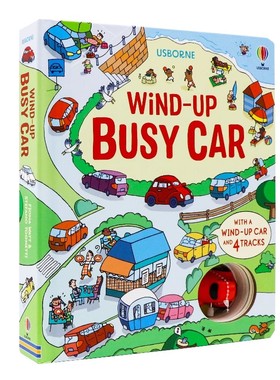 Usborne繁忙的小汽车轨道书Wind-Up Busy Car 进口英文原版 儿童发条轨道益智玩具纸板书含小汽车和4个轨道槽亲子互动阅读大开本