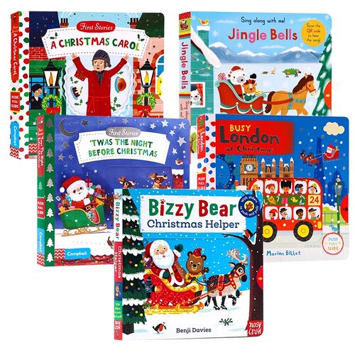 圣诞节主题机关操作书5册 英文原版绘本Busy Christmas忙碌的圣诞节First Stories系列机关纸板书 0-1-3-6岁幼儿童启蒙游戏玩具书