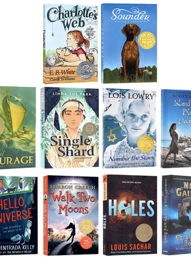 Newbery纽伯瑞金奖获奖书单10册英文原版小说 Charlotte's Web/Number the Star 经典儿童成长文学小说青少年课外读物平装8-12岁