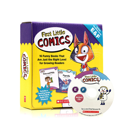 进口英文原版正版 家长阅读指导 First Little Comics Parent Pack Levels E&F 16册盒装 附CD贴纸 儿童启蒙图画绘本 学乐出版社
