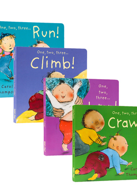 进口英文原版正版 one two three...Jump Climb Run Craw 低幼儿童英语启蒙趣味学习图画书 Little Movers 系列4册 亲子阅读 0-3岁