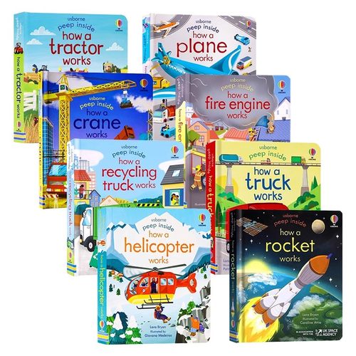 Usborne偷偷看里面系列交通工具汽车主题8册英文原版绘本 Peep Inside How a Crane Plane Works 儿童科普图画纸板翻翻书 尤斯伯恩