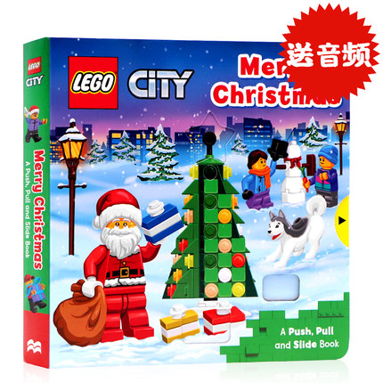 进口英文原版绘本 乐高机关操作书Lego Merry Christmas 圣诞节A Push Pull and Slide Book 推拉活动玩具书纸板书 圣诞节主题绘本
