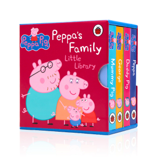 Peppa 一家小小图书馆手掌纸板书4册粉红猪小妹启蒙认知 绘本Peppa 睡前故事 Library小猪佩奇 Pig Little 进口英文原版 Family