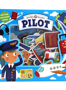 拼图游戏书 飞行员 盒装 英文原版绘本Let's Pretend Pilot 角色扮演系列纸板操作书  宝宝益智专注力开发儿童图书 Priddy Books