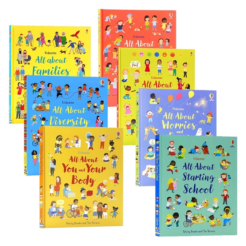 Usborne出品感觉身体情绪礼仪家庭关系多样性7册精装大开英文原版All About Feelings Worries and Fears绘本精装大开插图情商培养