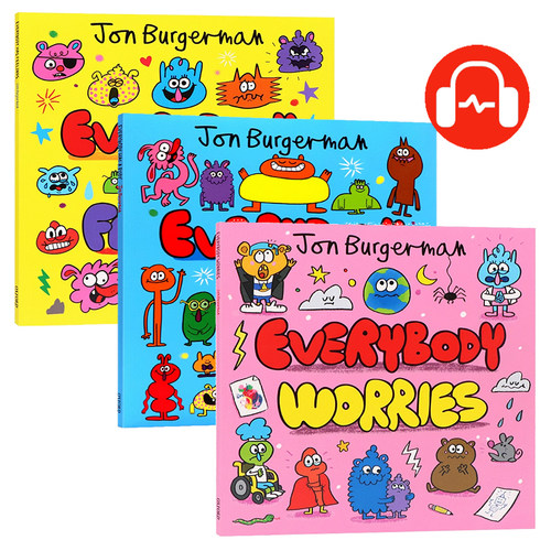 牛津精品绘本3册 人人都有身体/情绪/焦虑 Jon Burgerman英文原版Everybody Has a Body/Feelings/Worries 英语启蒙图画书亲子趣味