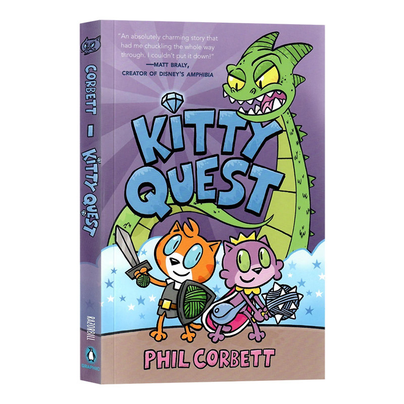 小猫探险英文原版漫画小说 Kitty Quest 儿童幽默爆笑全彩冒险章节桥梁图画故事书青少年英语课外小说读物Phil Corbett