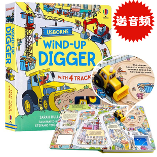 地板书轨道车书可跑英文原版 Digger bus 绘本儿童游戏玩具纸板书大开windup交通书train 挖掘机发条轨道书 Usborne轨道书 Wind