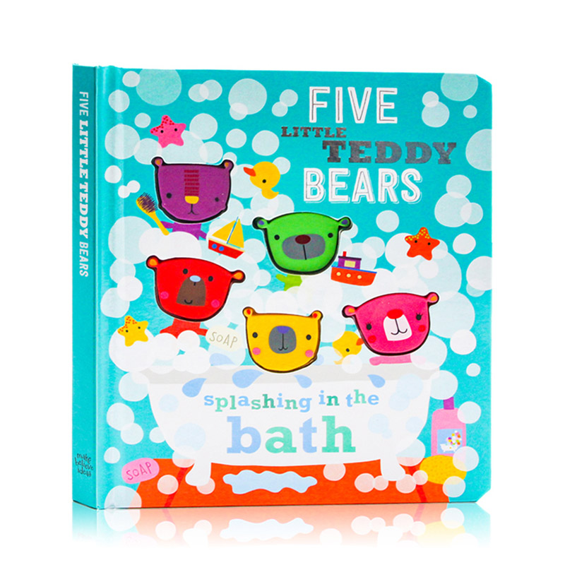 英文原版绘本Five Little Teddy Bears Splashing in the Bath五只小泰迪熊在洗澡 纸板洞洞翻翻书 睡前故事