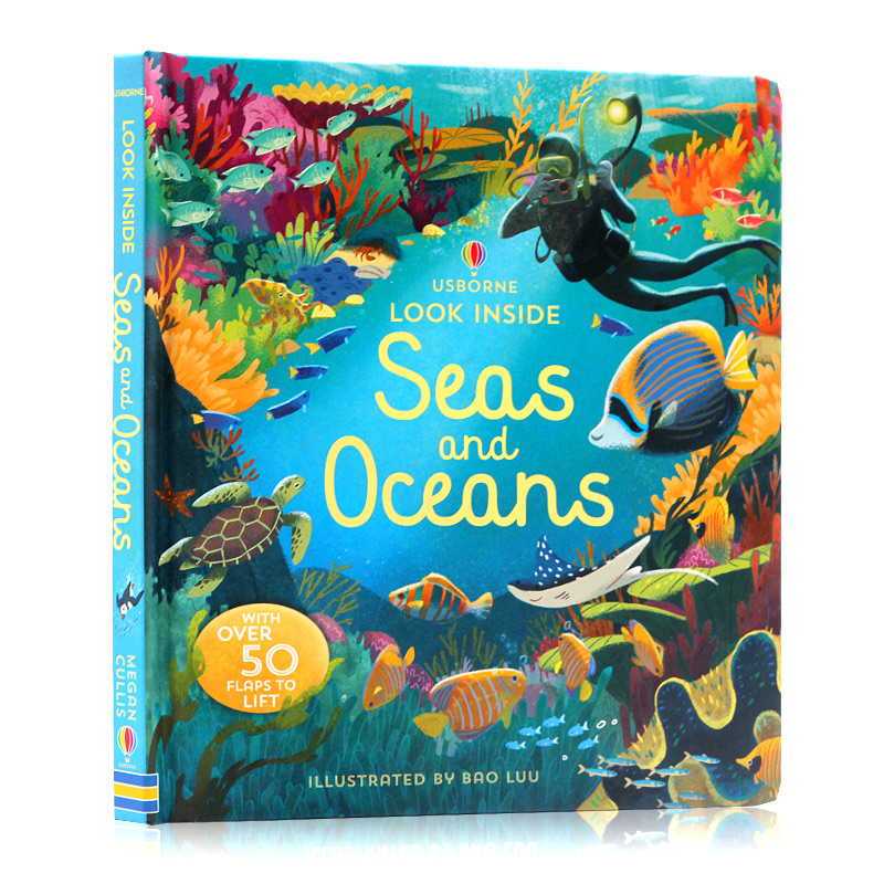 Usborne出品看里面系列海洋 英文原版绘本 Look Inside Seas and Oceans 儿童英语启蒙纸板翻翻书 科普百科 亲子共读 精美插图