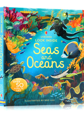 Usborne出品看里面系列海洋 英文原版绘本 Look Inside Seas and Oceans 儿童英语启蒙纸板翻翻书 科普百科 亲子共读 精美插图