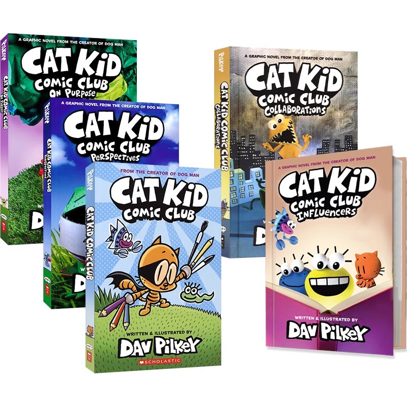 Cat Kid Comic Club1-5 小彼蒂的漫画俱乐部 英文原版Dog Man神探狗狗作者Dav Pilkey新作儿童全彩漫画章节书青少年读物Scholastic 书籍/杂志/报纸 儿童读物原版书 原图主图