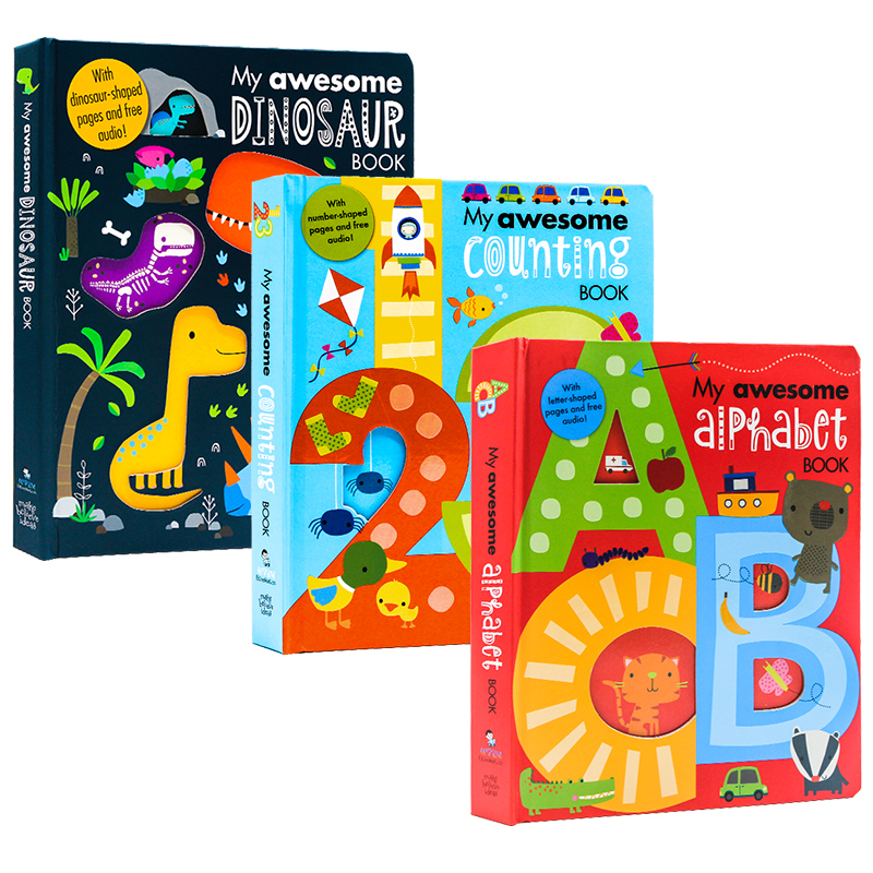 我的尖叫字母书数字书恐龙书3册 My Awesome Alphabet Counting Dinosaur Book 英文原版字母数字恐龙科普百科儿童创意异型纸板书