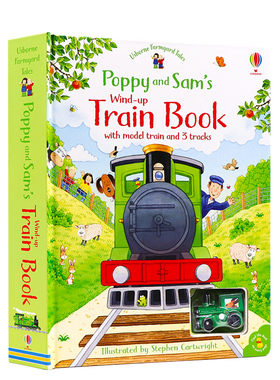 进口英文原版正版Poppy and Sam's Wind-Up Train Book蒸汽火车发条轨道书 农场故事波比和山姆玩具书大开本含蒸汽火车Usborne