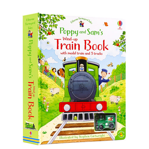 进口英文原版正版Poppy and Sam's Wind-Up Train Book蒸汽火车发条轨道书 农场故事波比和山姆玩具书大开本含蒸汽火车Usborne