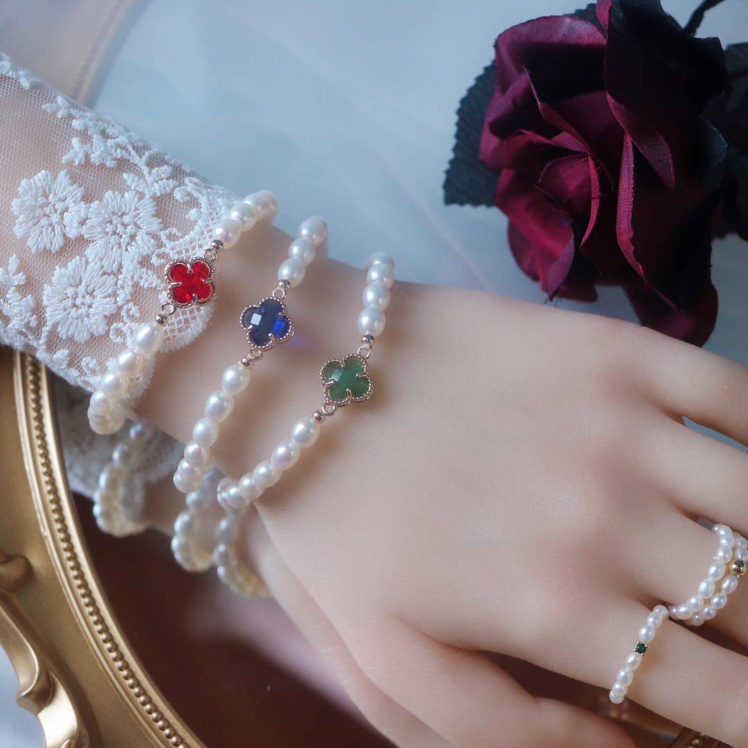 清货款-天然淡水珍珠真珍珠时尚简约弹力线四叶草手链手串