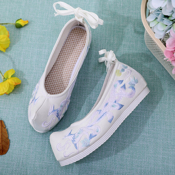 汉服鞋子女绣花内增高翘头履古装古风明制复古汉元素原创平底婚鞋