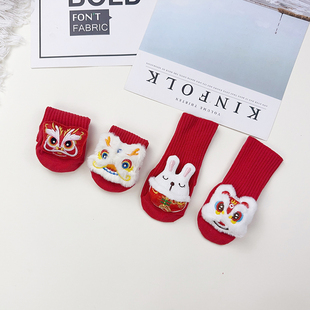 红色纯棉新生幼儿01岁男女宝宝满月百天周岁抓周袜 婴儿袜子春秋季