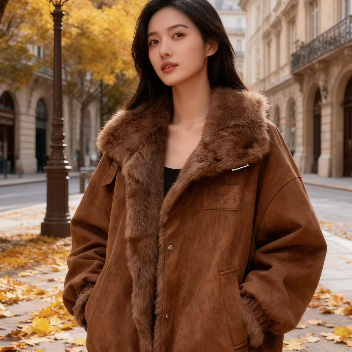 多多冬上新真兔毛两面穿时尚百搭保暖皮草外套（含100兔毛）10285