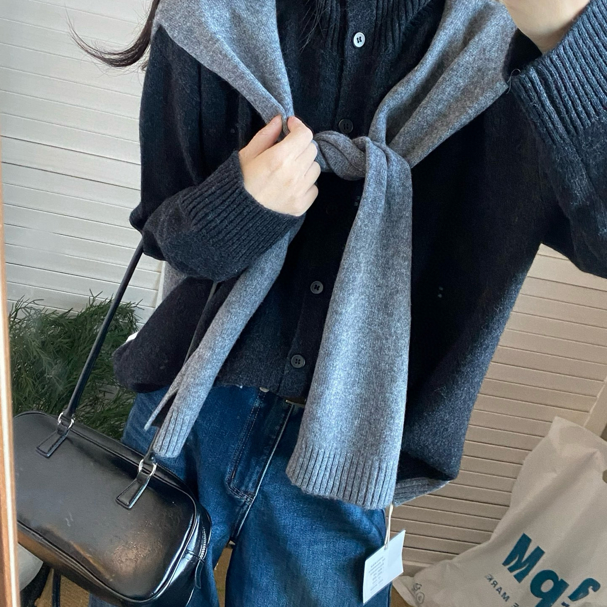 多多小众设计AB撞色披巾设计款保暖毛衣（含100绵羊毛）M158-8836