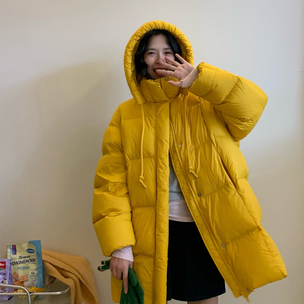 BLUE STU多IO-克重连帽抽绳中长款宽松休闲加厚保暖羽绒服外套252