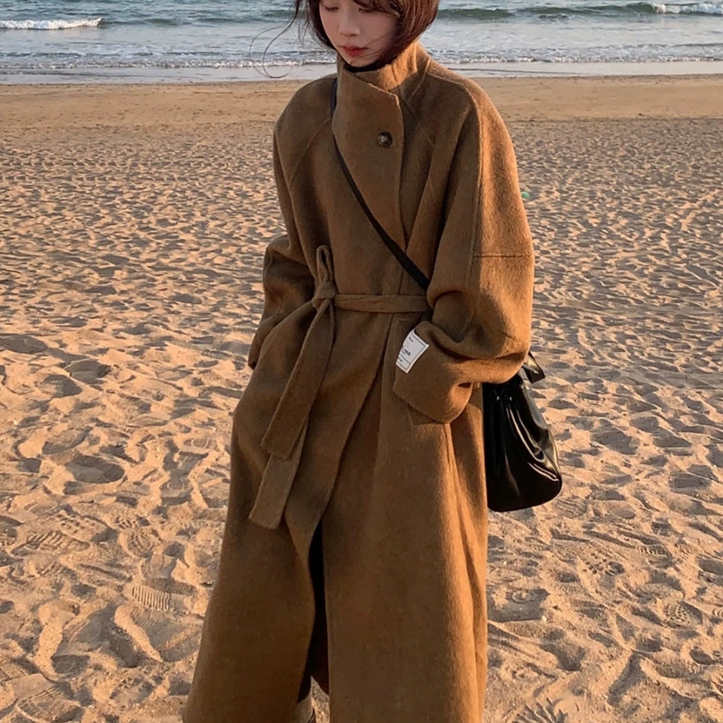 多多店瘦系带收腰羊毛外套冬羊毛外套(配腰带)（含70羊毛）25XN15