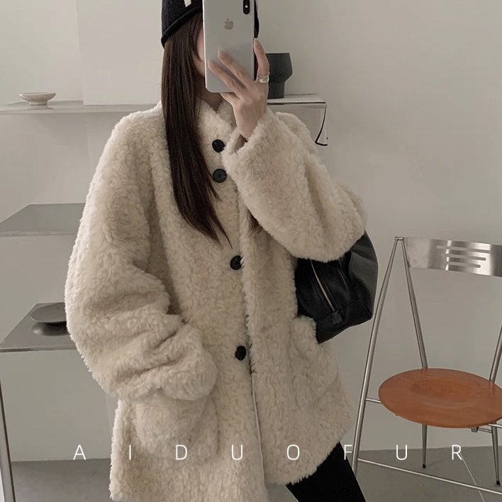 多多好韩国东大门立领羊剪绒颗粒羊毛外套（含100羊毛）YS44-8688