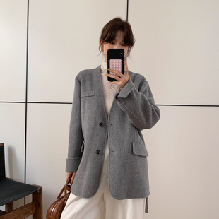 2508大 含100羊毛 多多休闲气质小女人百搭羊毛外套 配腰带