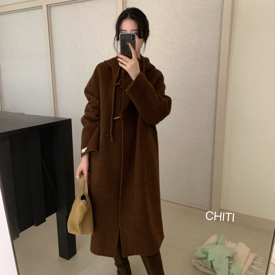 多多设计牛角扣长款羊驼羊毛外套（含80澳毛）(10羊驼10桑蚕)8001