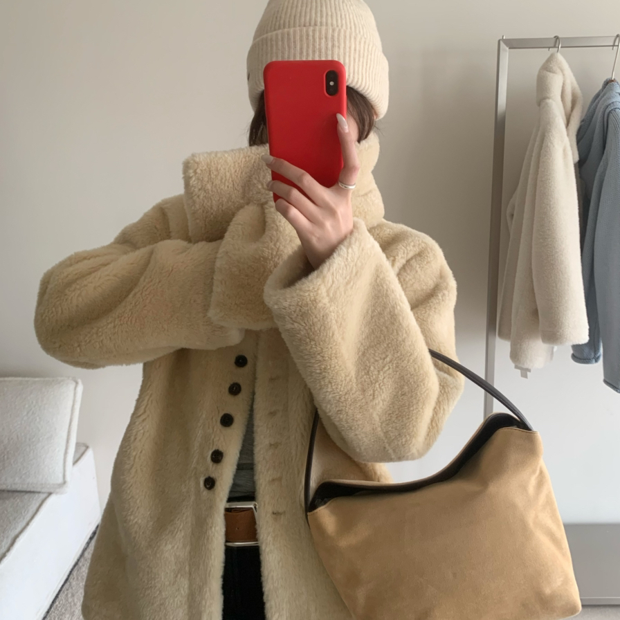 BLESSE多 MOME多百搭休闲围巾可拆卸皮毛一体大衣(配围巾)F多Y116