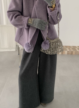 多多围巾款保暖双面羊毛外套(配狐狸毛球围巾)(含70.2羊毛)B1096