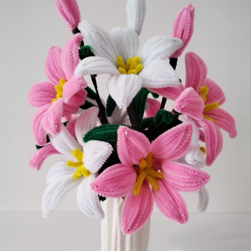 扭扭棒百合花花束手工diy材料包加厚加彩色毛根毛密绒绒花妞妞棒