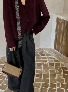 多多系v领带飘带羊毛大衣外套羊毛外套(配丝巾)(含90羊毛)68804