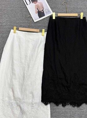 多多店麻半裙下摆拼蕾丝增添女人味半身裙(不含上衣)YS147-G107
