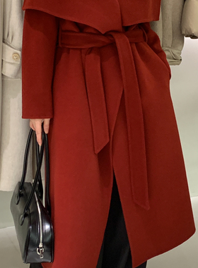 多多店冬上新大翻领时尚长款羊毛外套(配腰带)（含80羊毛）88956