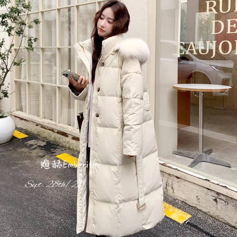 多多小众连帽腰带收腰羽绒服(配可拆卸毛领,腰带)S1-HY25578