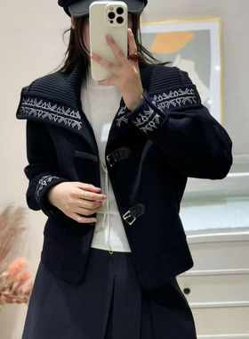 多多族风短款双面大衣百搭休闲巴恩风羊毛外套（含92.2羊毛）8252