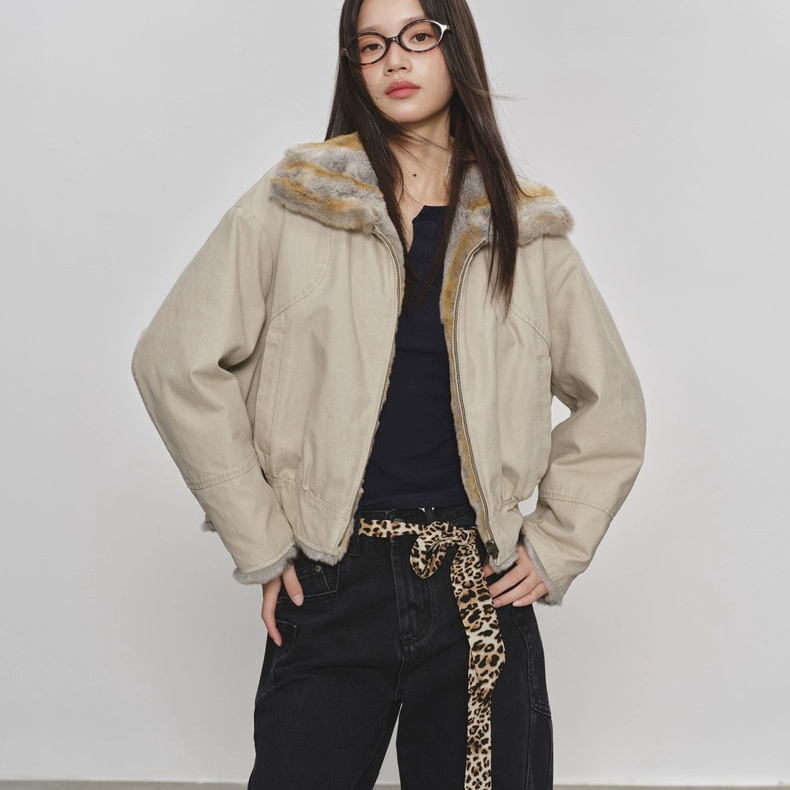 多多古画报～翻领进口獭兔毛宽松短款皮草女水洗帆布保暖皮草NN2