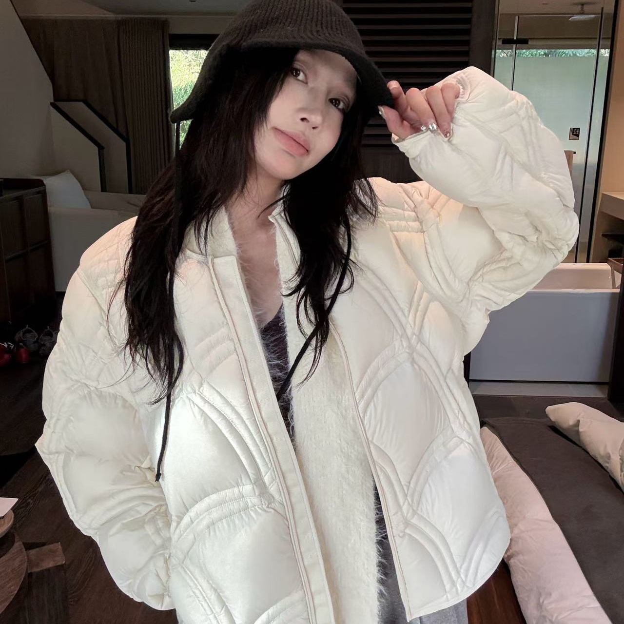 多多小众款韩系廓形绗线洋气时尚面包服保暖羽绒服外套95M3118