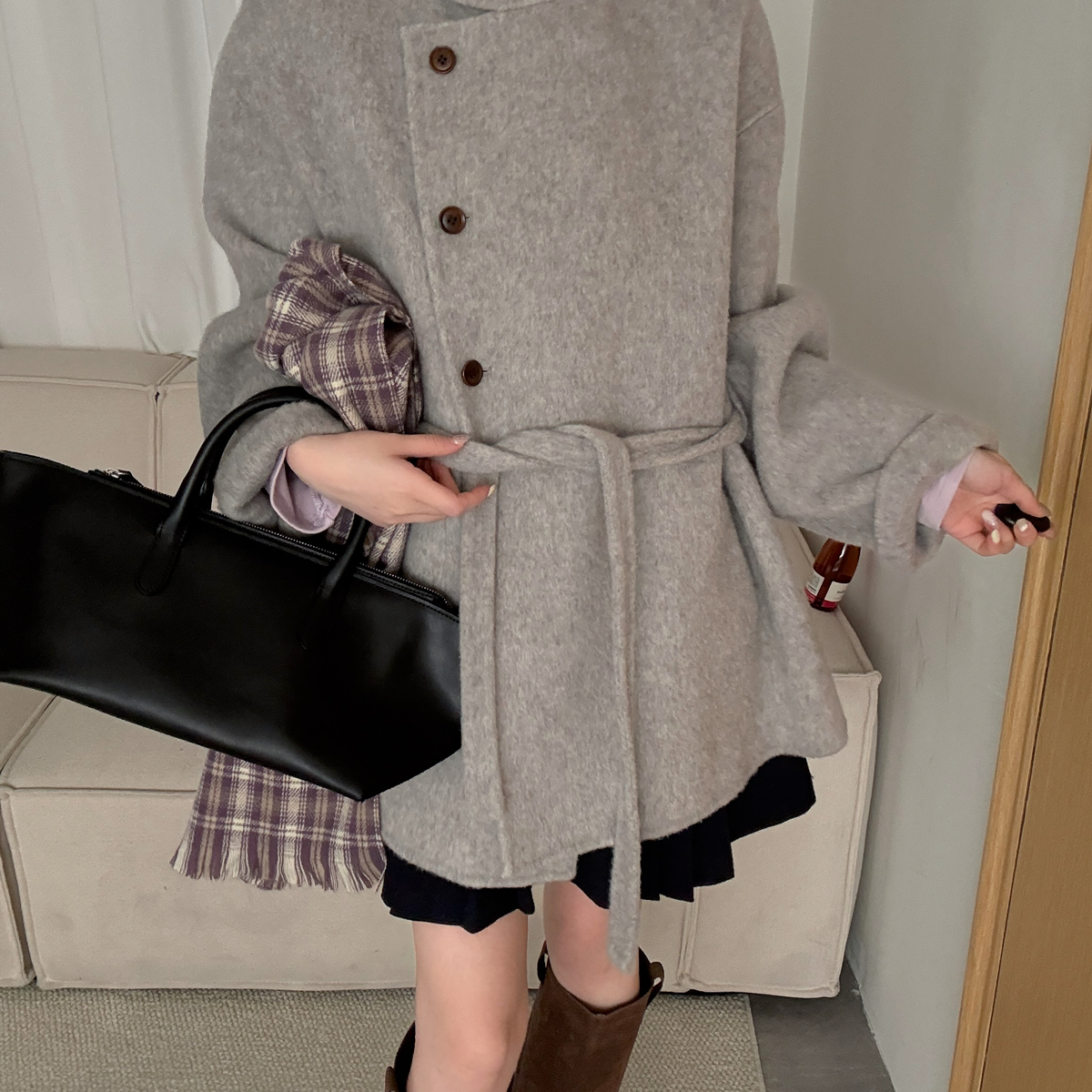 多多衣羊毛外套(配腰带)（含95绵羊毛）(5山羊绒)SDD25100