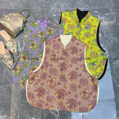 多多设计-新极简大牌老钱新中式桑蚕丝香云纱马甲(不含项链)t1097